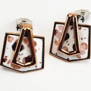 Vintage Matisse signed Copper tone Enameled Geometric Earrings